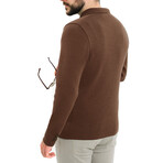 Double Breasted Solid Wool Cardigan // Brown (M)