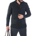 Double Breasted Textured Knit Wool Cardigan // Dark Gray (M)