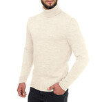 Turtleneck Solid Wool Sweater // Cream (S)
