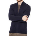 Zip-Up Ribbed Cardigan // Navy (L)