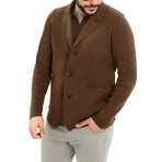 Double Breasted Solid Wool Cardigan // Brown (M)