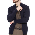 Zip-Up Ribbed Cardigan // Navy (L)