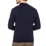 Zip-Up Ribbed Cardigan // Navy (L)
