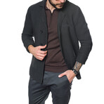 Double Breasted Textured Knit Wool Cardigan // Dark Gray (M)