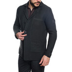 Double Breasted Textured Knit Wool Cardigan // Dark Gray (M)