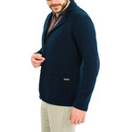Double Breasted Knit Wool Cardigan // Navy (L)