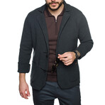 Double Breasted Knit Wool Cardigan // Dark Gray (L)