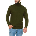 Turtleneck Solid Wool Sweater // Khaki (L)