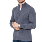 Zip-Up Ribbed Cardigan // Denim (M)