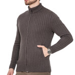 Zip-Up Ribbed Cardigan // Cappuccino (M)