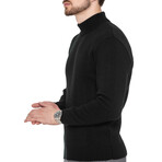 Mock Neck Ribbed Wool Sweater // Black (M)