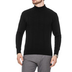Mock Neck Ribbed Wool Sweater // Black (M)