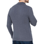 Zip-Up Ribbed Cardigan // Denim (M)