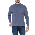 Mock Neck Ribbed Wool Sweater // Denim (L)
