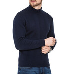 Mock Neck Ribbed Wool Sweater // Navy (S)