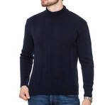 Mock Neck Ribbed Wool Sweater // Navy (S)