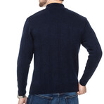 Mock Neck Ribbed Wool Sweater // Navy (S)