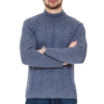 Mock Neck Ribbed Wool Sweater // Denim (L)