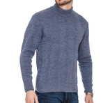 Mock Neck Ribbed Wool Sweater // Denim (L)