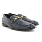 Grainy Leather Yacht Buckle Loafers // Dark Blue (39)