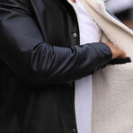 Faux Fur Collar PU Jacket // Black (S)