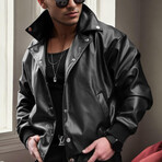 Oversize Bomber PU Jacket // Black (S)
