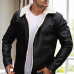 Faux Fur Collar PU Jacket // Black (S)