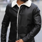 Faux Fur Collar PU Jacket // Black (S)