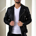 Biker PU Jacket Faux Fur Lined // Black (S)