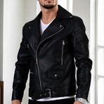 Biker PU Jacket Faux Fur Lined // Black (S)