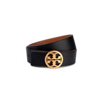 Torry Burch // Reversible Logo Belt // Black New + Cuoio Gold (XS)