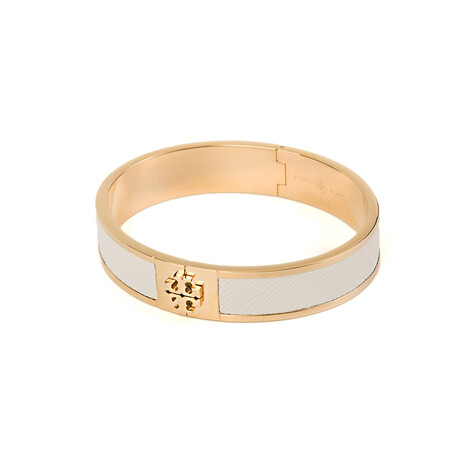 Gold & NewIvory Small Leather Inlay Cuff (L)