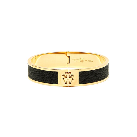 Gold & Black Small Leather Inlay Cuff