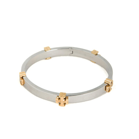 Silver & Gold Classic Logo Hinge Bangle (L)