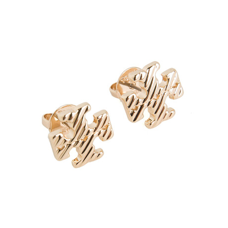 Gold Textured Rope Logo Stud Earring