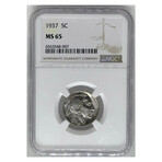 1937 P ERROR Buffalo Nickel NGC MS 65 # 007 & # 010