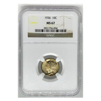 1936 P Mercury Dime TONING NGC MS 67 # 004