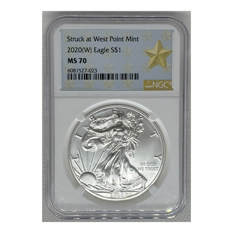 2020 W SIlver Eagle NGC MS 70 Star Label # 023 & 024