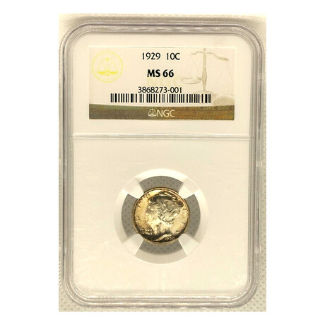 1929 P Mercury Dime TONING NGC MS 66  # 001