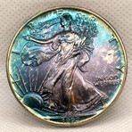1992 Silver Eagle BU Iridium Toning
