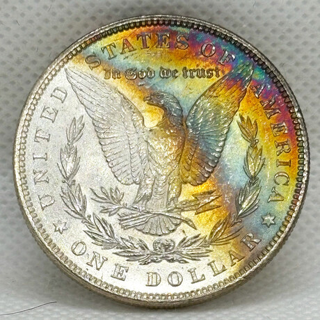 1885 P Morgan Dollar BU front Rainbow Toning