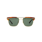 Men's Square Metal Sunglasses // Light Havana Gold + Green