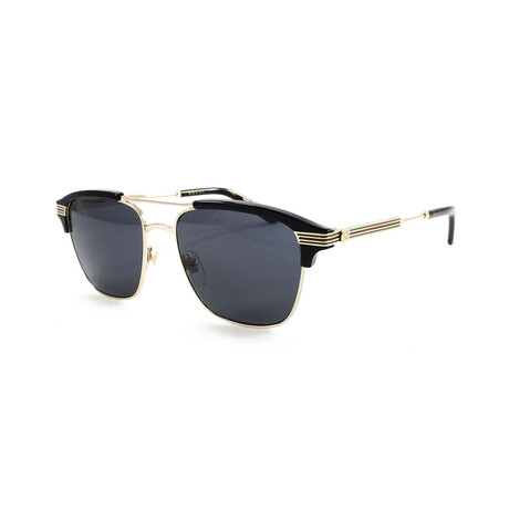 Men's Square Metal Sunglasses // Black & Gold + Gray