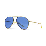 Unisex Aviator Metal Sunglasses // Gold + Blue