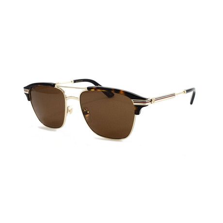 Men's Square Metal Sunglasses // Havana & Gold + Brown
