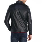 Smooth Wrinkled Utility Café Racer Jacket // Navy Blue (XS)