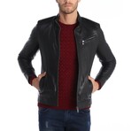 Quilted Shoulders Café Racer Jacket // Black (XS)