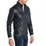 Wrinkled Café Racer Jacket // Navy Blue (XS)