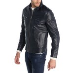 Wrinkled Café Racer Jacket // Navy Blue (XS)