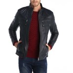 Smooth Wrinkled Utility Café Racer Jacket // Navy Blue (XS)